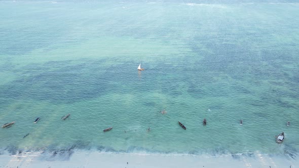 Boats in the Ocean Near the Coast of Zanzibar Tanzania