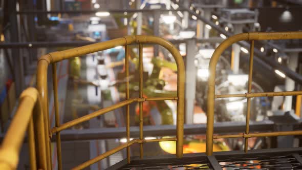 Interior of Car Factory with a Production Line alt