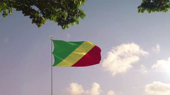Congo Republic Flag With  Modern City 