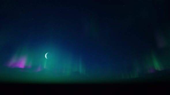 Night Sky Moon Aurora 4k