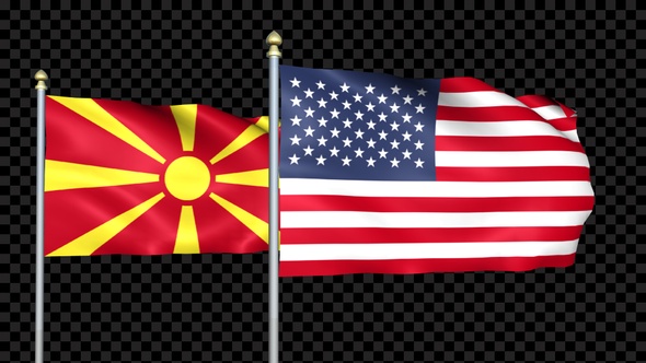 Macedonia And United States Two Countries Flags Waving