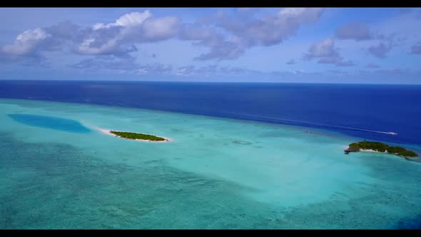 Aerial drone view landscape of exotic coast beach voyage by blue ocean and white sand background of 