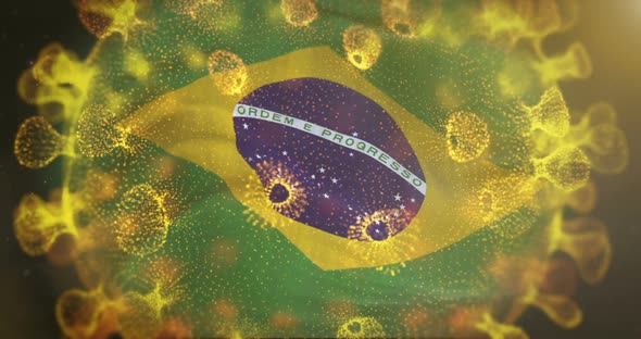 Brazil Flag With Coronavirus Microbe Centered alt