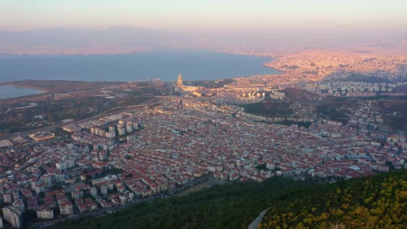 Panorama of Izmir City at Sunset Turkey