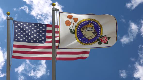 Usa Flag Vs Sacramento County Flag California  On Flagpole