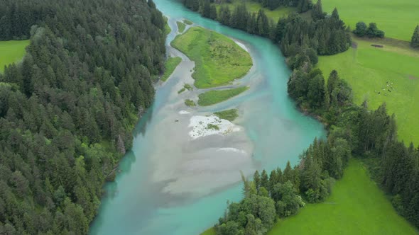 Aerial view of River Lech, Upper Bavaria, Germany