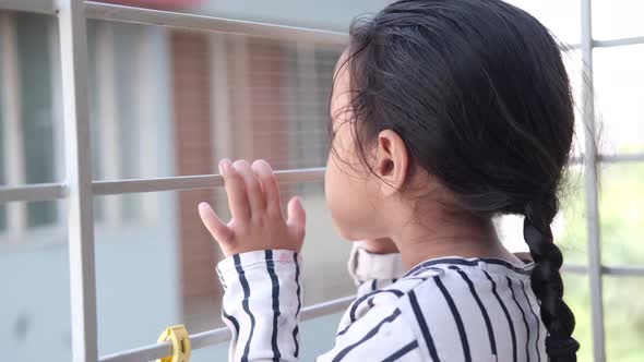 Sad Child Kid Girl Looking Through Window
