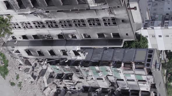 Vertical Video of Borodyanka Ukraine  Destroyed Building During the War