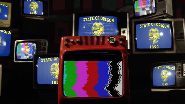 Flag of the US State of Oregon and Retro TV Sets.