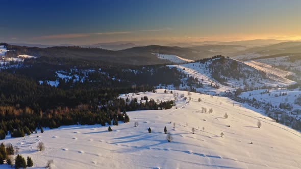 Tatra mountains in Poland at winter, aerial view at sunrise