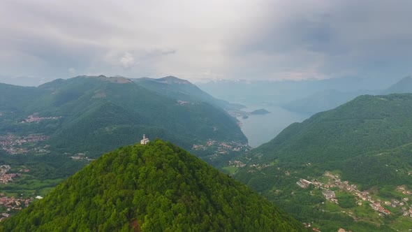 Aerial Landscape with Church Near Como Lake