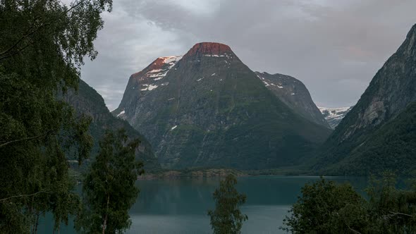 Majestic View Of Lake And Mountains In Loen, Norway - timelapse