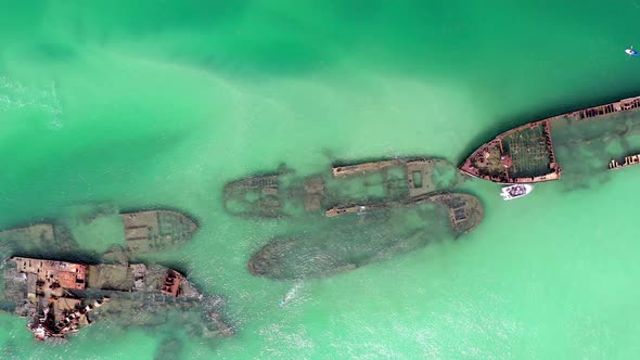 Bird's Eye View of Tangalooma Shipwrecks in Brisbane Australia in the Summer