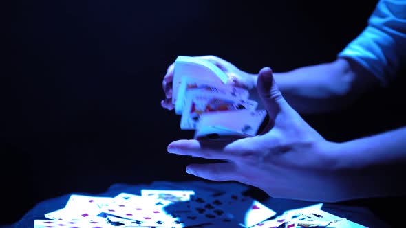 Hands Magician Performing Tricks with Deck Cards