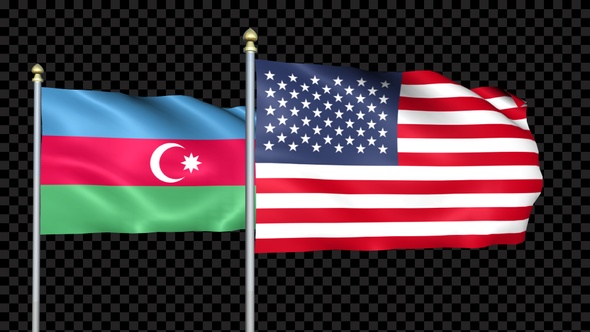 Azerbaijan And United States Two Countries Flags Waving