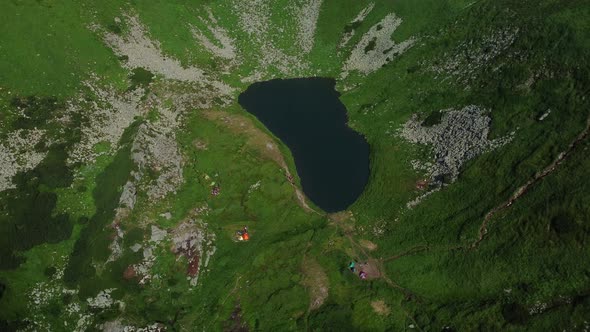 Arial View of the highest lake of Carpathian Mountains - Brebenescul
