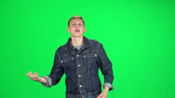 Guy Goes and Dances, Smiles and Rejoices on a Green Screen, Chroma Key