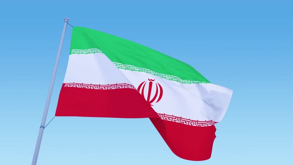 Iranian Flag Loop Footage at Day Light Blowing Close Up