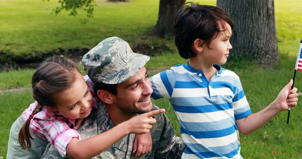 Happy soldier reunited with his son and daughter