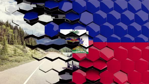 Haiti Flag Hexagon Transition - 4K Resolution