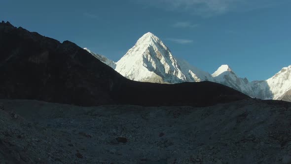 Pumori and Lingtren Mountains. Himalaya, Nepal. Aerial View