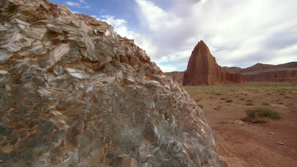 Walking past Glass Mountain viewing Temple of the Sun in Capitol Reef