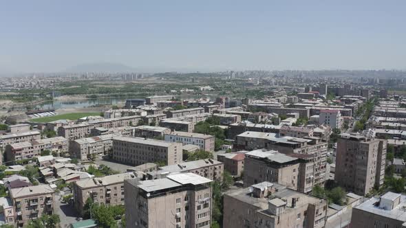  Aerial view different buildings in Yerevan, Armenia.