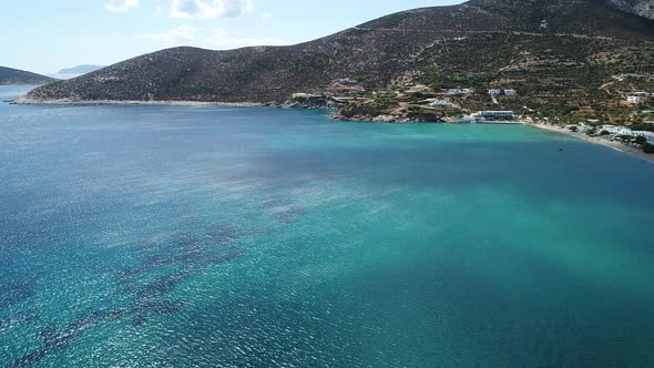 Village of Platis on the island of Sifnos in the Cyclades in Greece from the sky