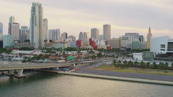 Aerial view of Miami skyline at dusk