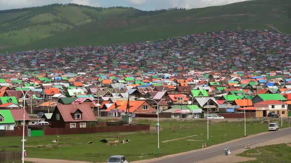 City Landscape of Colorful Houses in Mongolia