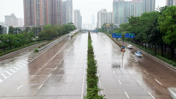 Shenzhen China Urban Cityscape Street Traffic Timelapse Pan Up