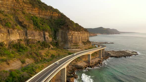 Aerial View of Vehicles on the Sea Cliff Bridge