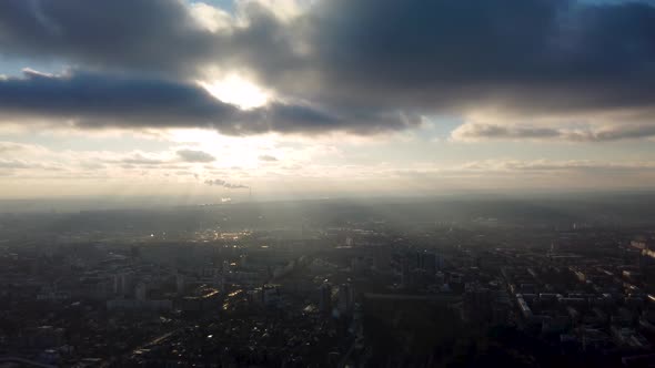 Aerial Kharkiv city center cityscape with epic sky