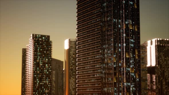 Sunset Aerial Shot of Skyscrapers of Business Centre