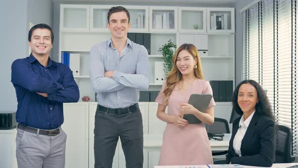 Portrait group of businessman and woman people stand with confidence.