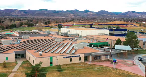 Columbine High School in Colorado drone videoing down.