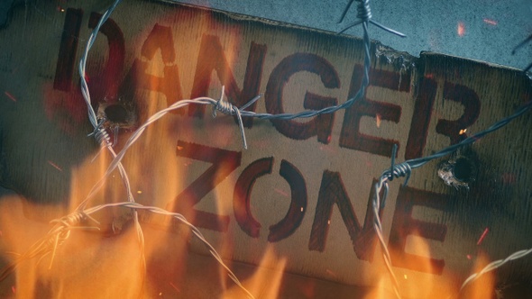 Danger Zone Sign With Fire And Smoke alt