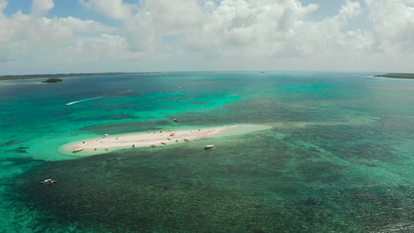 Sandy Island with a Beach and Tourists. Naked Island, Siargao