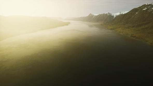 Norwegian Fjords Sea Foggy Sunset Mountain Landscape