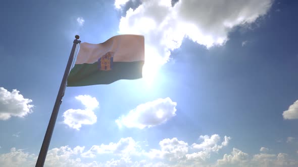 Medellin City Flag (Colombia) on a Flagpole V4