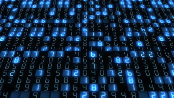 Big data digital code running through black and blue mainframe