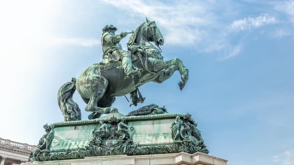 Equestrian Statue of Prince Eugene of Savoy Timelapse Hyperlapse in Front of Hofburg Palace