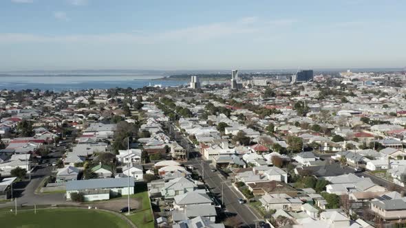 AERIAL Orbital Over Geelong On Bright Sunny Day From West