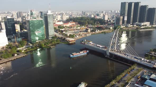 Aerial View Bridge Thu Thiem District 2. June 2021 in Ho Chi Minh city