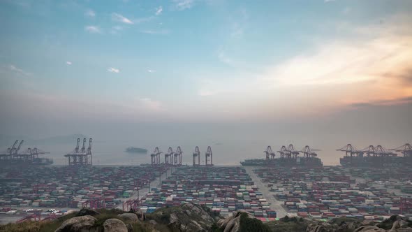 Timelapse of container terminal in Shanghai china