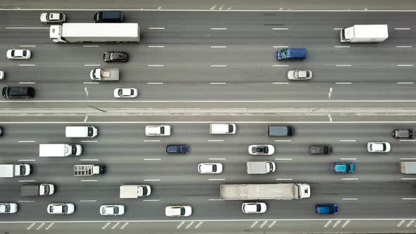 Top Down View of Traffic Jam on a Highway