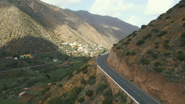 Aerial View of Mountains and Roads on La Gomera Island