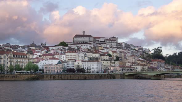 Timelapse of Coimbra at sunset, in Portugal