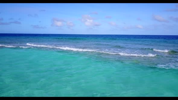 Aerial travel of exotic coast beach adventure by turquoise lagoon with white sand background of a da