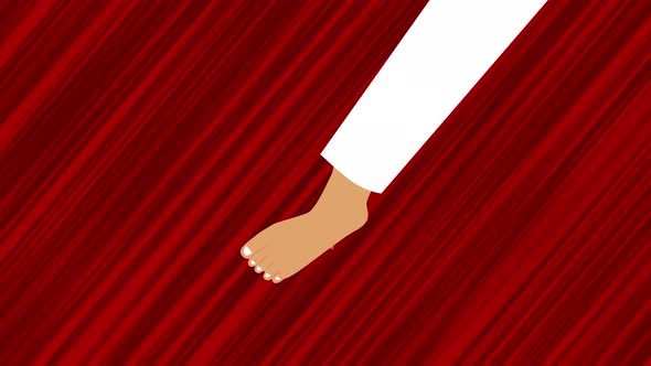 Flying foot on red background. Looped animation of low kick. Moving feet. Animated karate in motion.